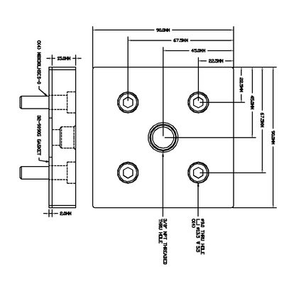 32-909038N-1 MODULAR SOLUTIONS PNEUMATIC PLATE 90MM X 90MM WITH GASKET 3/8" NPT THREADED CENTER THRU HOLE